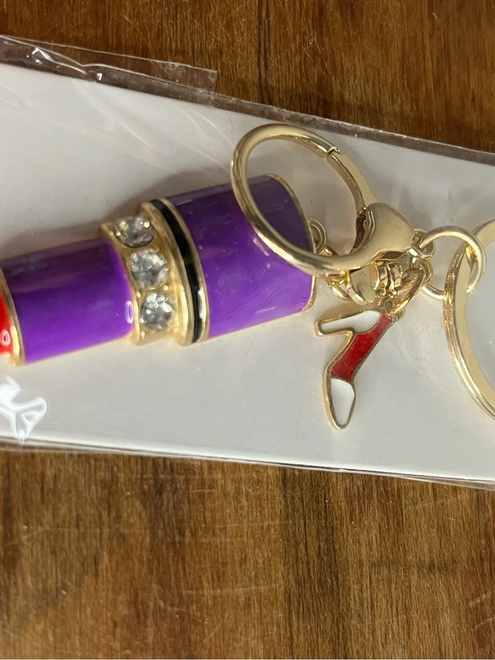 Mint Gold-Tone Lipstick Shoe Bag Charm Keyring  Keychain Purple & Red